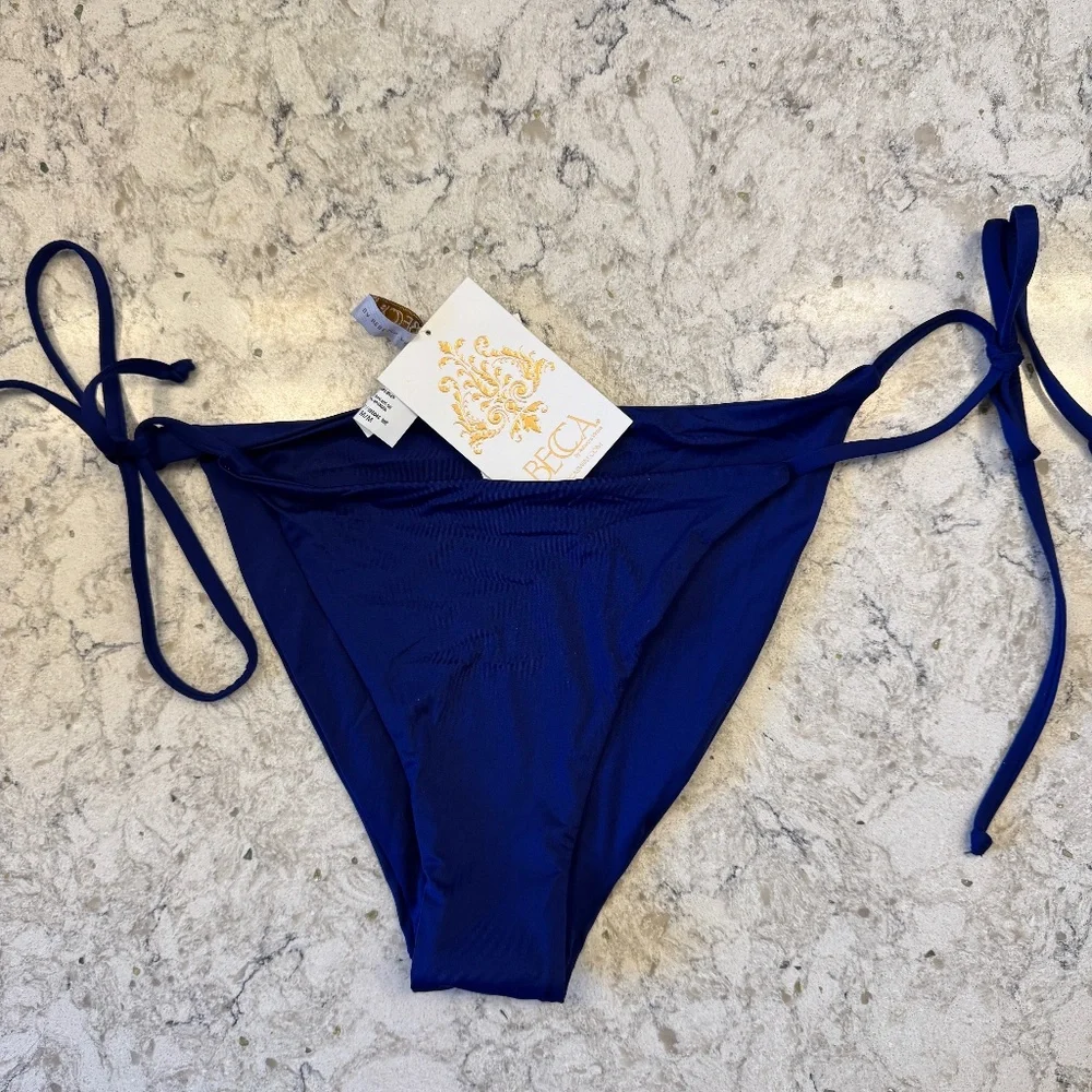 NWT - Becca Side Tie String  Bikini Navy blue‎ bottoms Size Medium